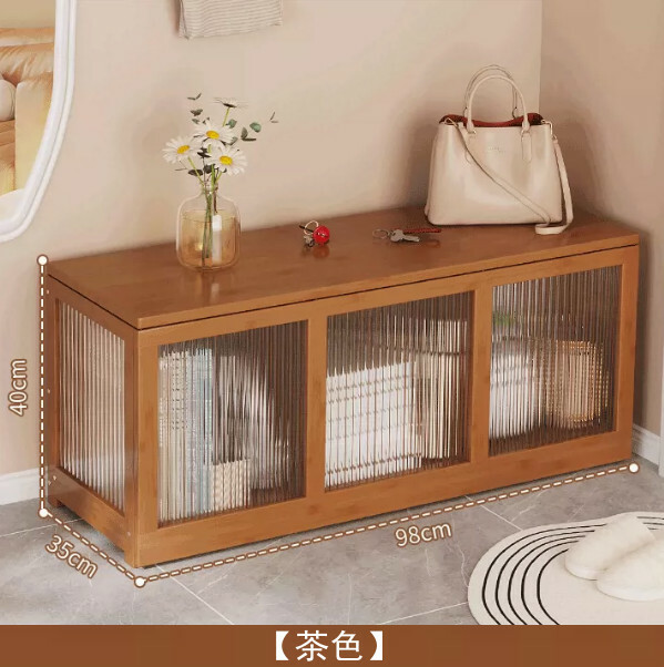 爆款楠竹實木家具 玩具櫃 換鞋凳玄関椅 被子收納櫃【98cm茶色】