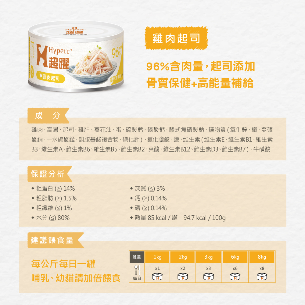 貓咪罐頭雞肉蛤蜊無穀主食罐營養成分表