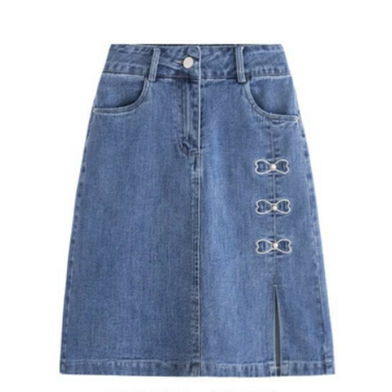 Hot selling slit denim skirt [blue] [size L-4XL] (please contact customer service to confirm the delivery size after placing the order)