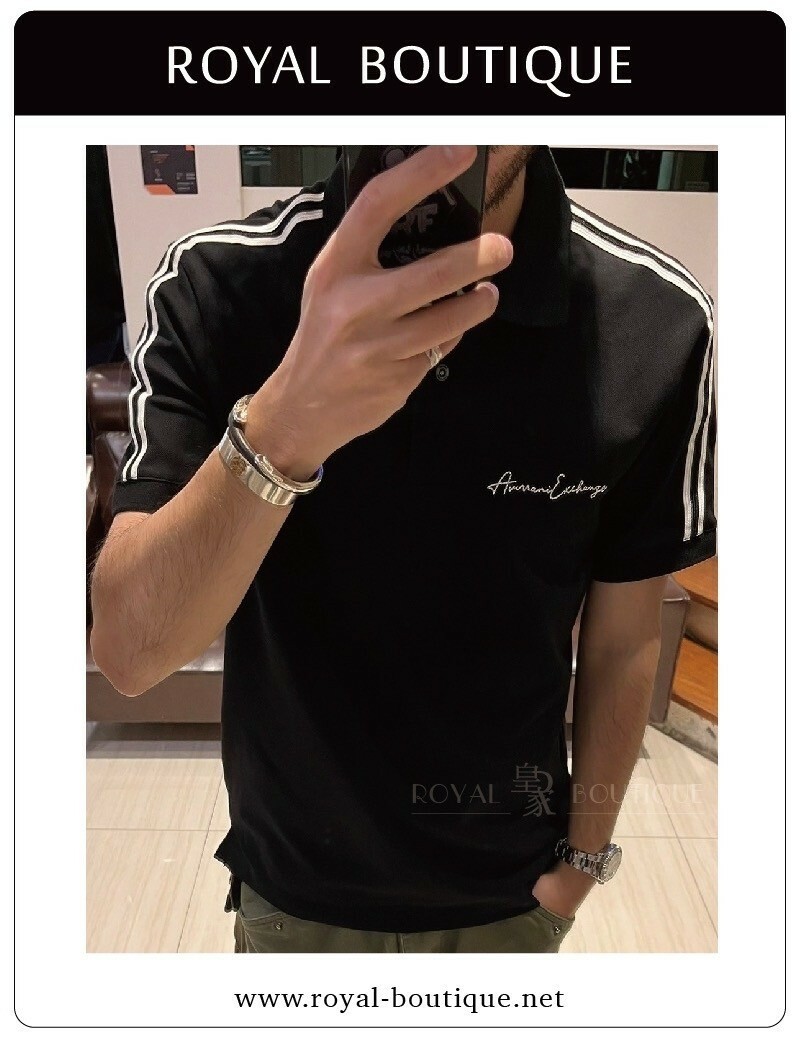 Armani Exchange 肩袖左胸刺繡短POLO衫