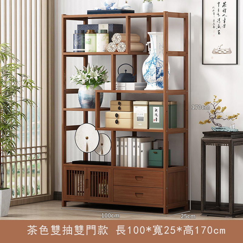 Popular bamboo solid wood furniture, Chinese wine cabinet, entrance cabinet, antique cabinet, bookshelf [6 layers 100cm + model with drawers + model with door] Original color