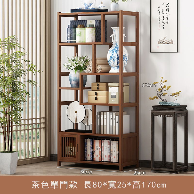 Popular bamboo solid wood furniture, Chinese wine cabinet, entrance cabinet, antique cabinet, bookshelf [6 layers 80cm + door model] original color