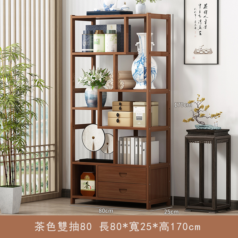 Popular bamboo solid wood furniture, Chinese wine cabinet, entrance cabinet, antique cabinet, bookshelf [6-layer 80cm + with drawer model] original color