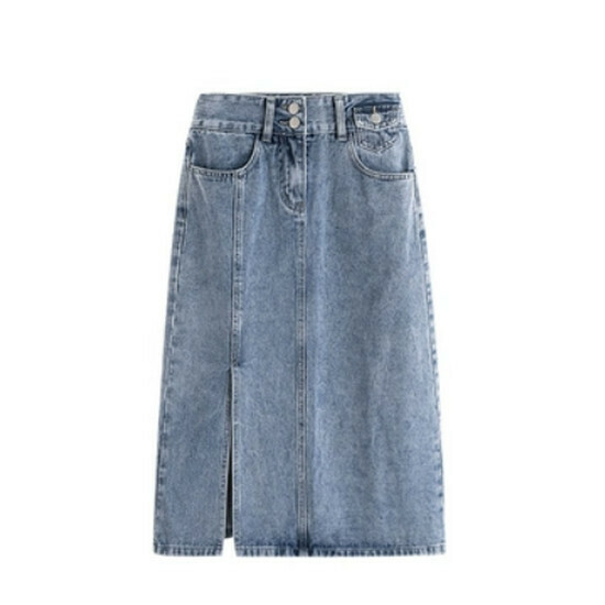 Hot selling slit denim skirt [blue] [M-4XL size] (please contact customer service to confirm the delivery size after placing the order)