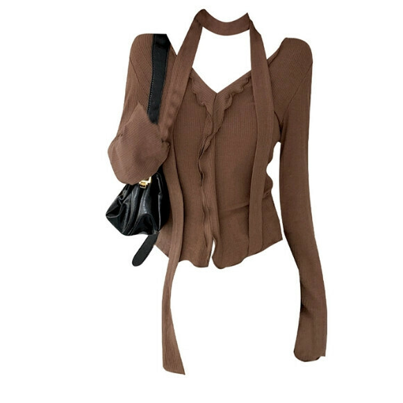 Hot selling slim long-sleeved bottoming shirt [caramel color] sizes [S-L] [please contact customer service to confirm the delivery size after placing the order]