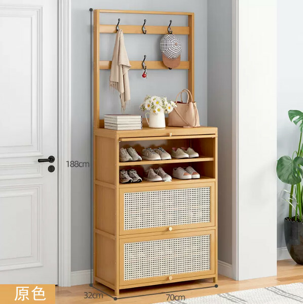 Popular bamboo solid wood furniture, shoe cabinet, coat rack, entrance cabinet [original color 70cm]