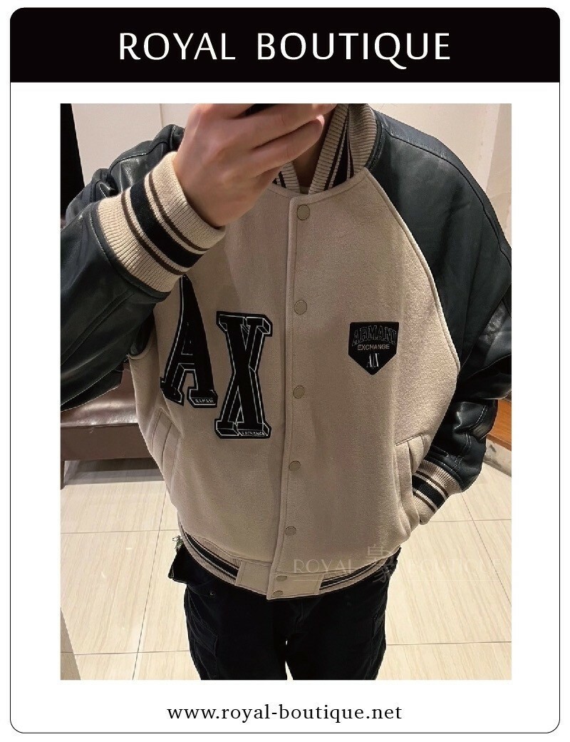 Armani Exchange 皮革接袖羊毛棒球外套