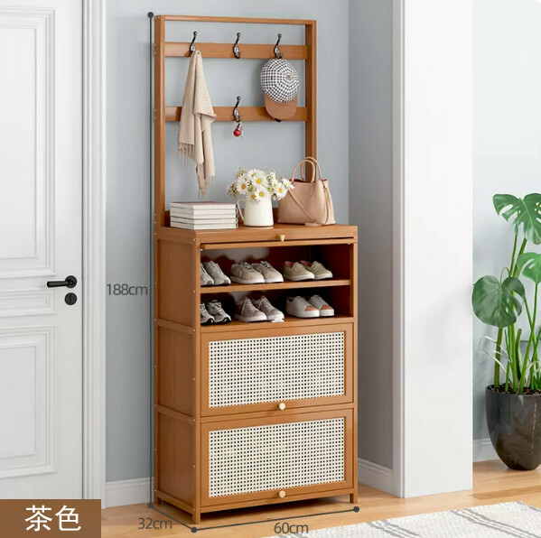 Popular bamboo solid wood furniture, shoe cabinet, coat rack, entrance cabinet [brown 60cm]
