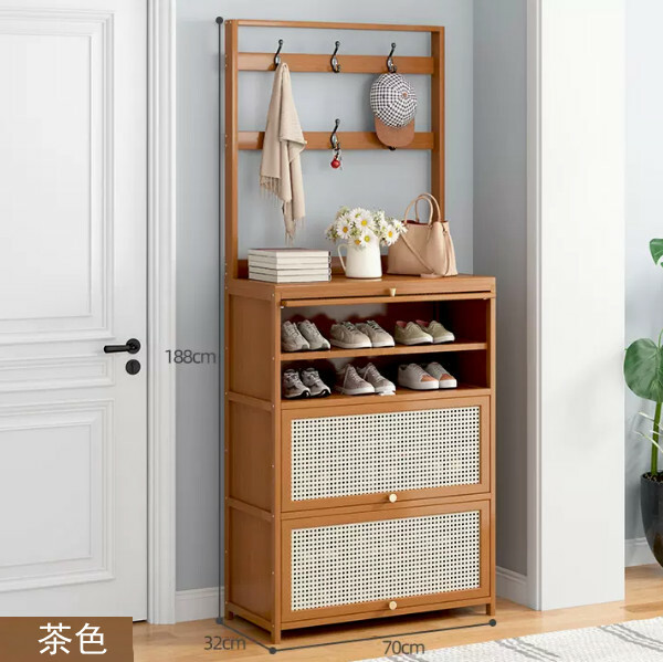 Popular bamboo solid wood furniture, shoe cabinet, coat rack, entrance cabinet [brown 70cm]