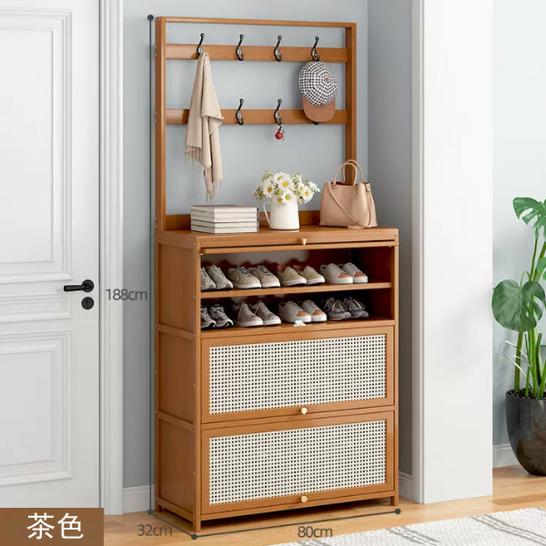Popular bamboo solid wood furniture, shoe cabinet, coat rack, entrance cabinet [brown 80cm]