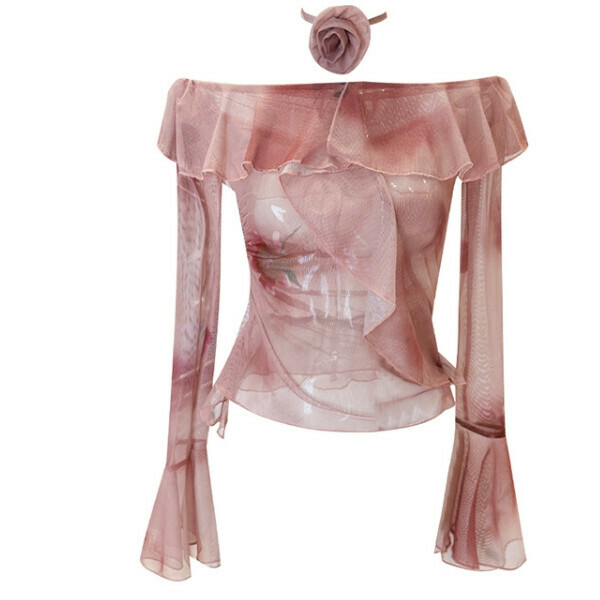 Hot selling one-shoulder ruffled top [picture color with flowers] sizes [S to L] [please contact customer service to confirm the delivery size after placing the order]