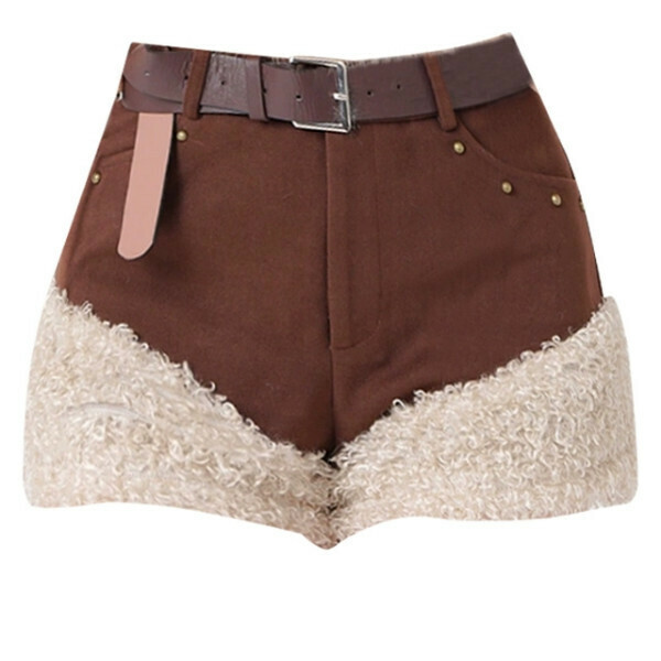 Hot Selling Wool Spliced ​​Shorts [Coffee Color] Sizes [S-L] [Please contact customer service to confirm the delivery size after placing the order]