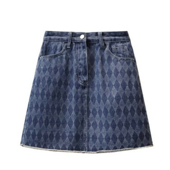 Hot selling rhombus denim skirt [blue] [L-4XL size] (please contact customer service to confirm the delivery size after placing the order)