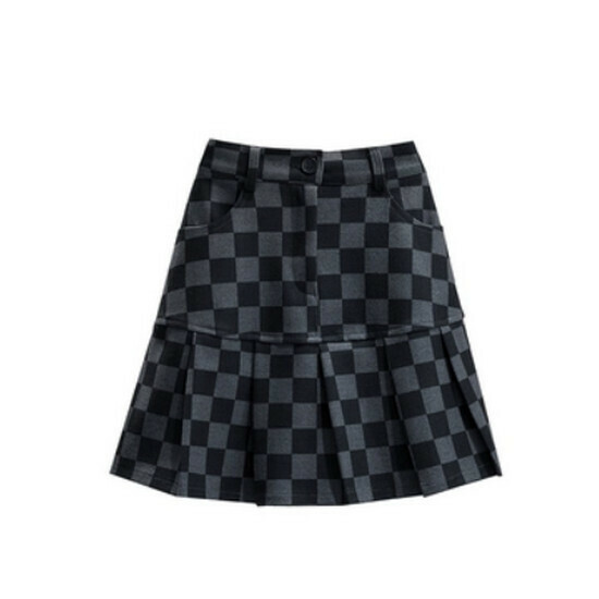 Hot selling checkerboard plaid denim skirt [black] [L-4XL size] (please contact customer service to confirm the delivery size after placing the order)