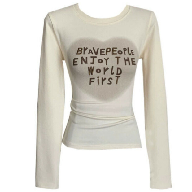 Hot selling long-sleeved T-shirt [Beige] Sizes [S-M] [Please contact customer service to confirm the delivery size after placing the order]