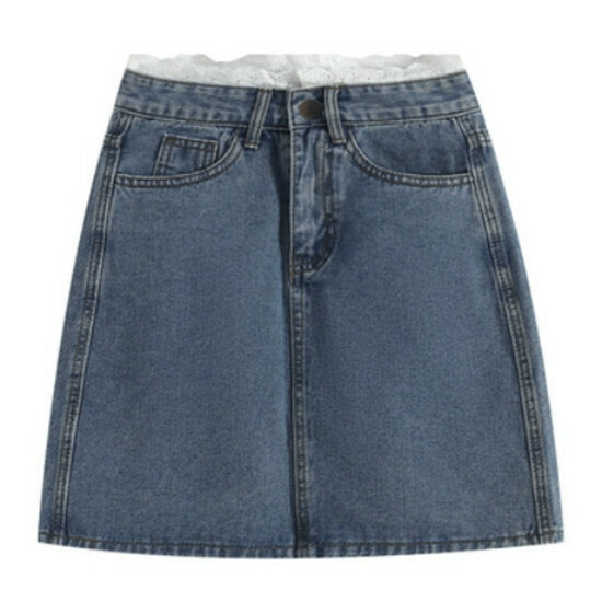 Hot selling lace trim denim skirt [blue] [S-4XL size] (please contact customer service to confirm the delivery size after placing the order)