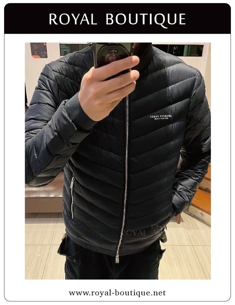 Armani Exchange 左胸文字斜紋绗縫羽絨外套