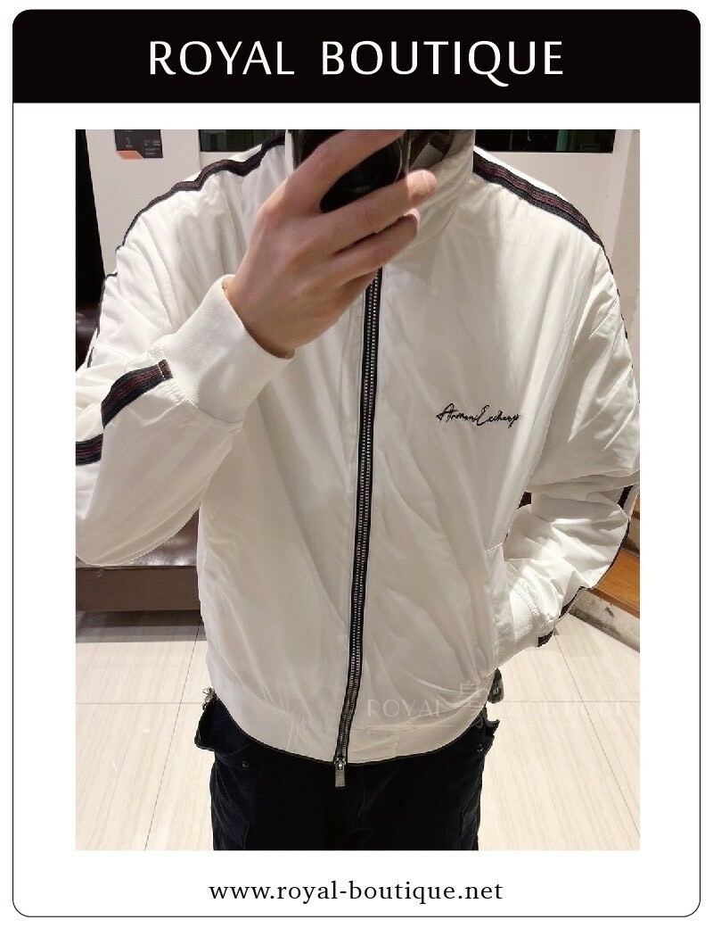 Armani Exchange 肩袖撞色串標立領鋪棉外套夾克