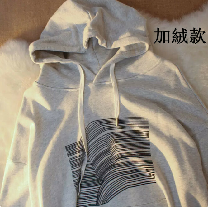 激抵印花連帽男衛衣（灰色加絨 尺碼：S-3XL）（下單後聯絡客服確認發貨尺碼）