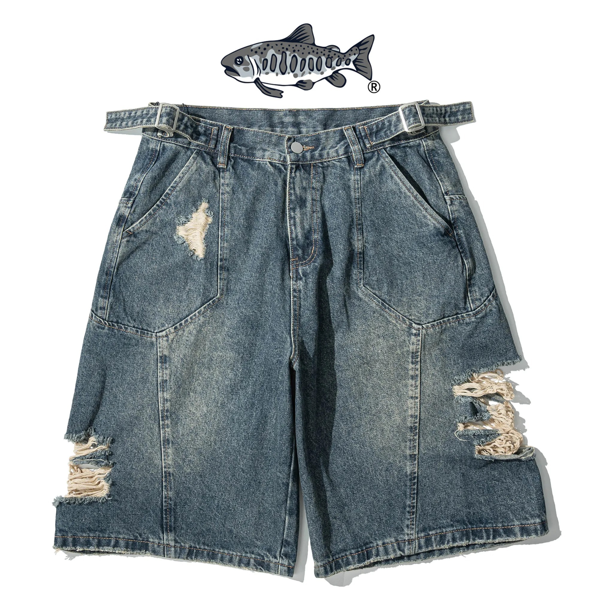 JKS - JD85 水洗破壞過膝牛仔短褲