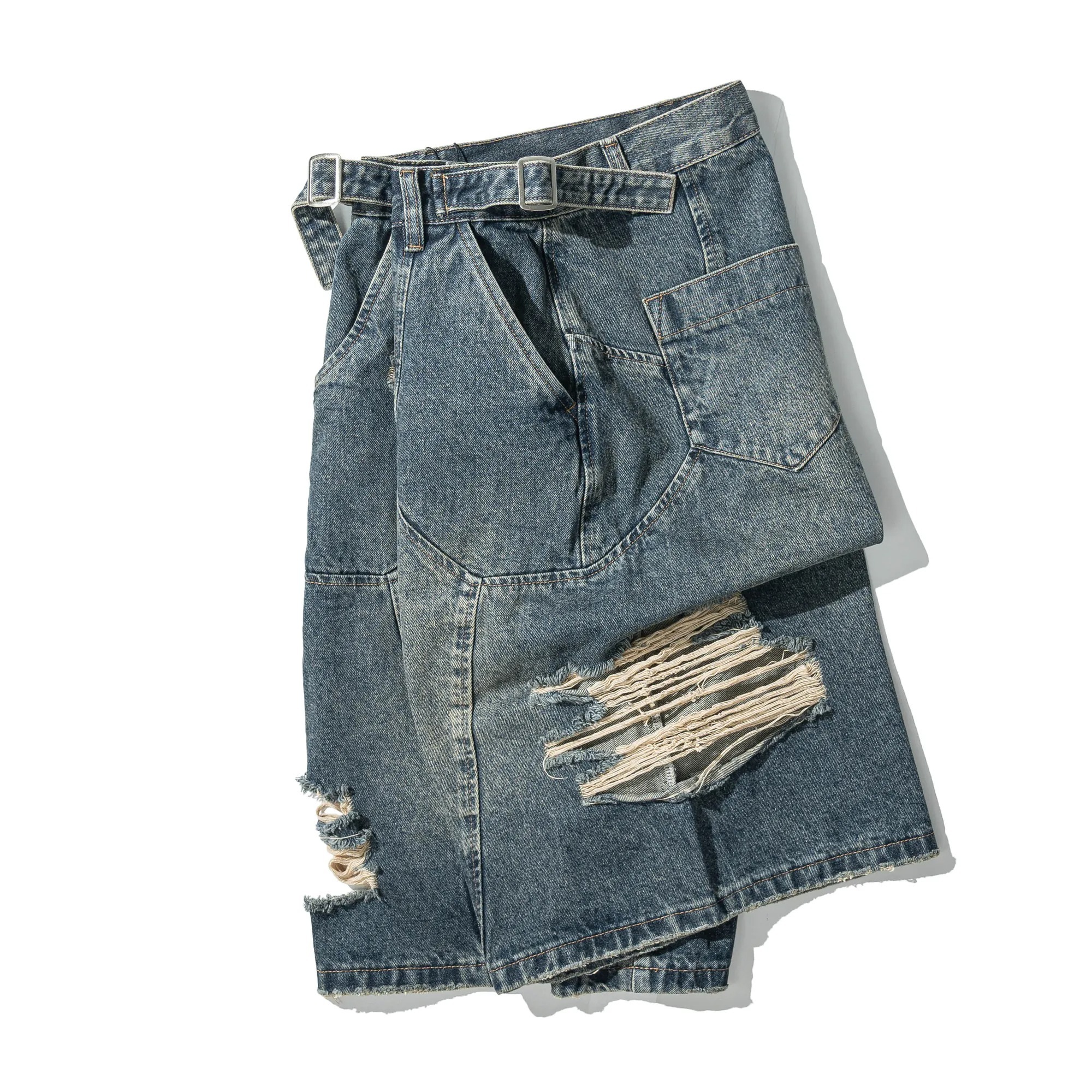 JKS - JD85 水洗破壞過膝牛仔短褲