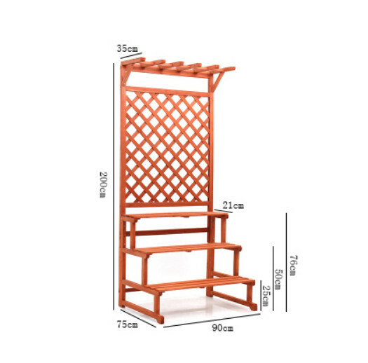 Popular fir solid wood furniture, outdoor flower stand, entrance screen, potted plant pergola [90x75x200cm] Orange