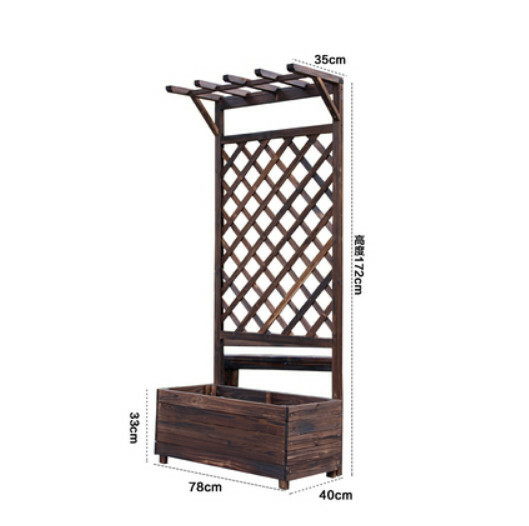 Popular fir solid wood furniture, outdoor flower stand, entrance screen, potted plant pergola [78x40x172cm] charcoal black + bottom basin