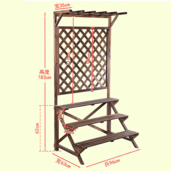Popular fir solid wood furniture, outdoor flower stand, entrance screen, potted plant pergola [96x63x183cm] original color