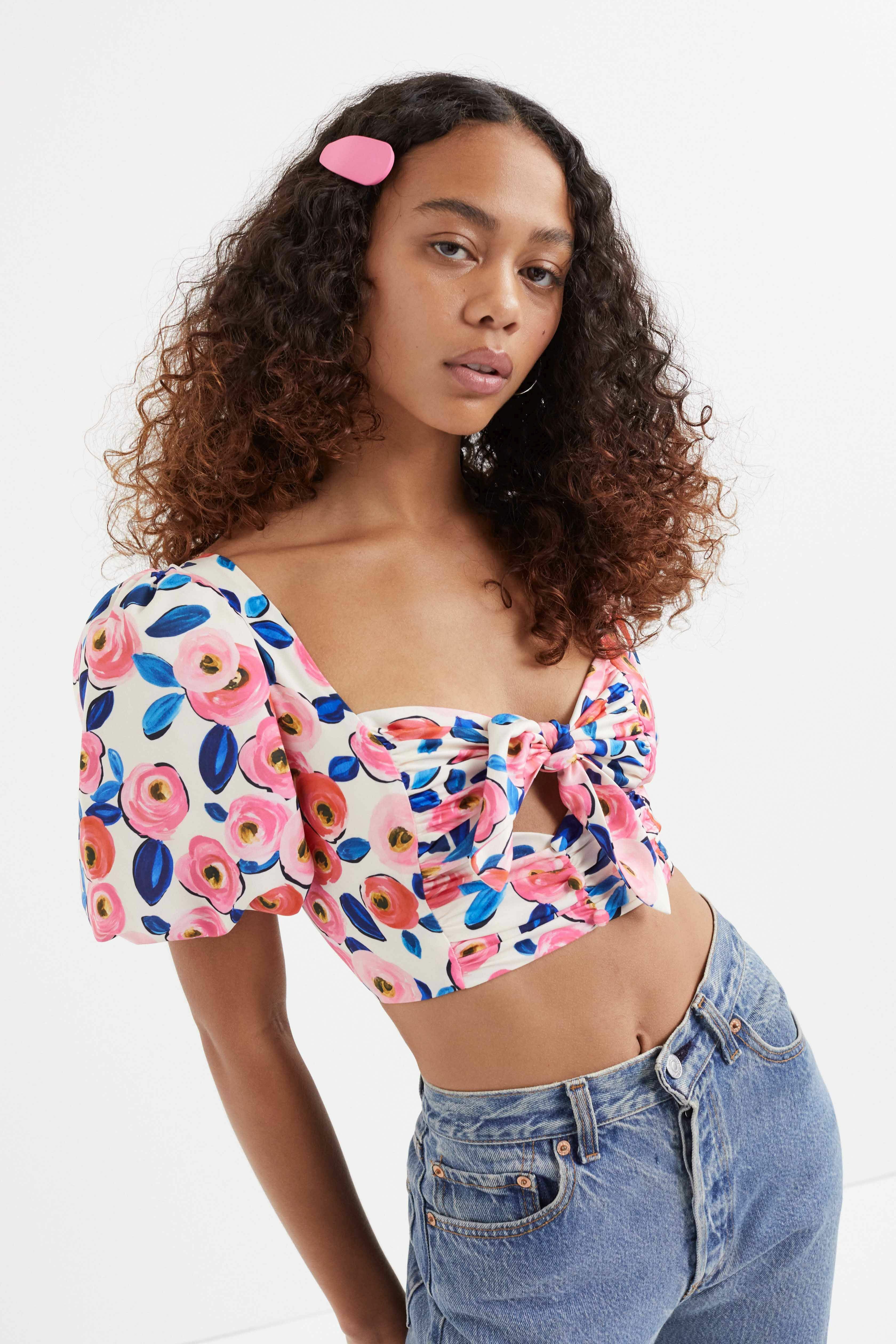 Gianna Crop Top花朵澎袖短上衣