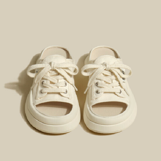 熱賣一字休閒涼拖【米色】【35-40碼】(下單後請聯絡客服確認發貨尺碼)