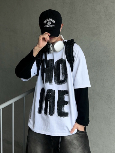 寬鬆家居文字圖案短袖T恤