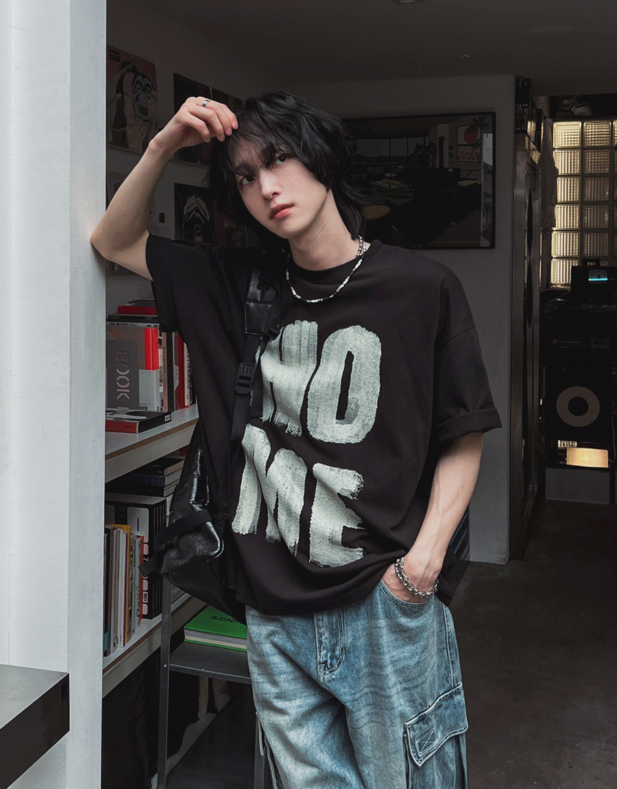 寬鬆家居文字圖案短袖T恤