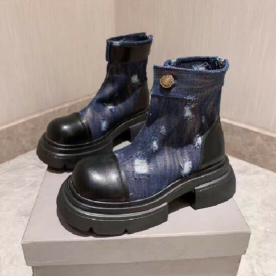 熱賣牛仔布機車靴【深藍色】【35-40碼】(下單後請聯絡客服確認發貨尺碼)