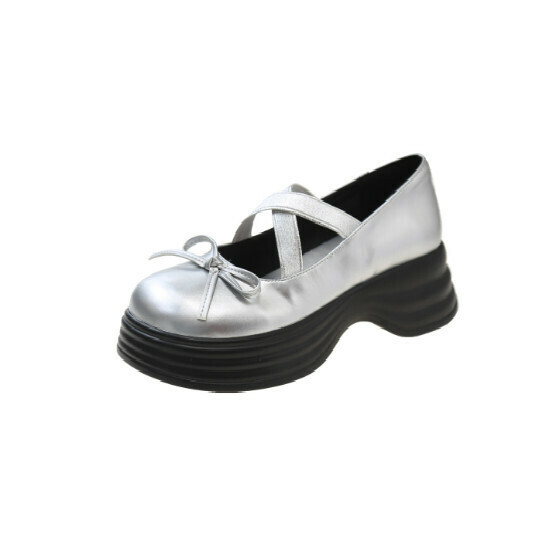 Hot selling bow leather shoes [silver] [size 35-40] (please contact customer service to confirm the delivery size after placing the order)