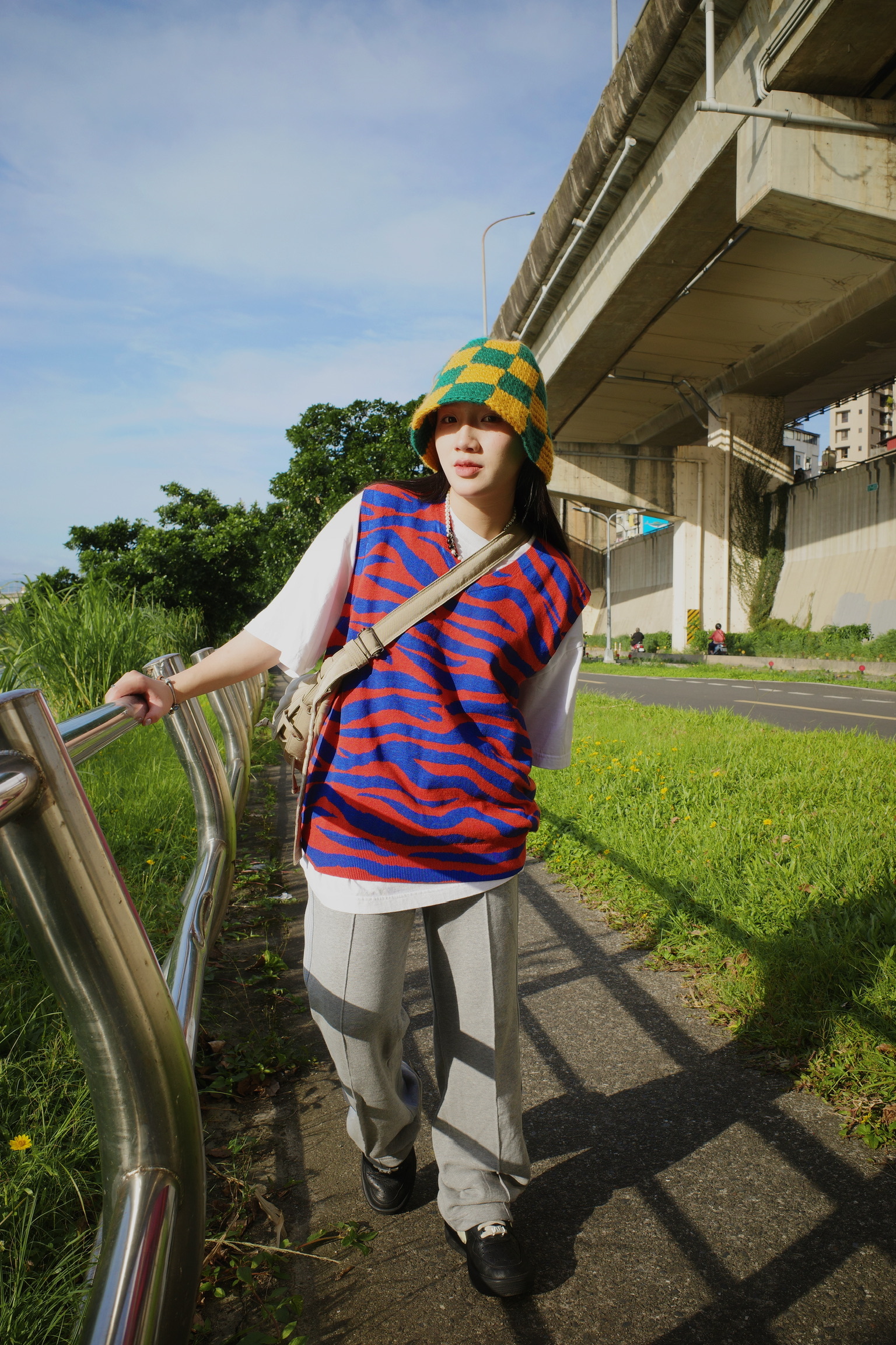 STUSSY  虎紋針織背心 棕黑/紅藍