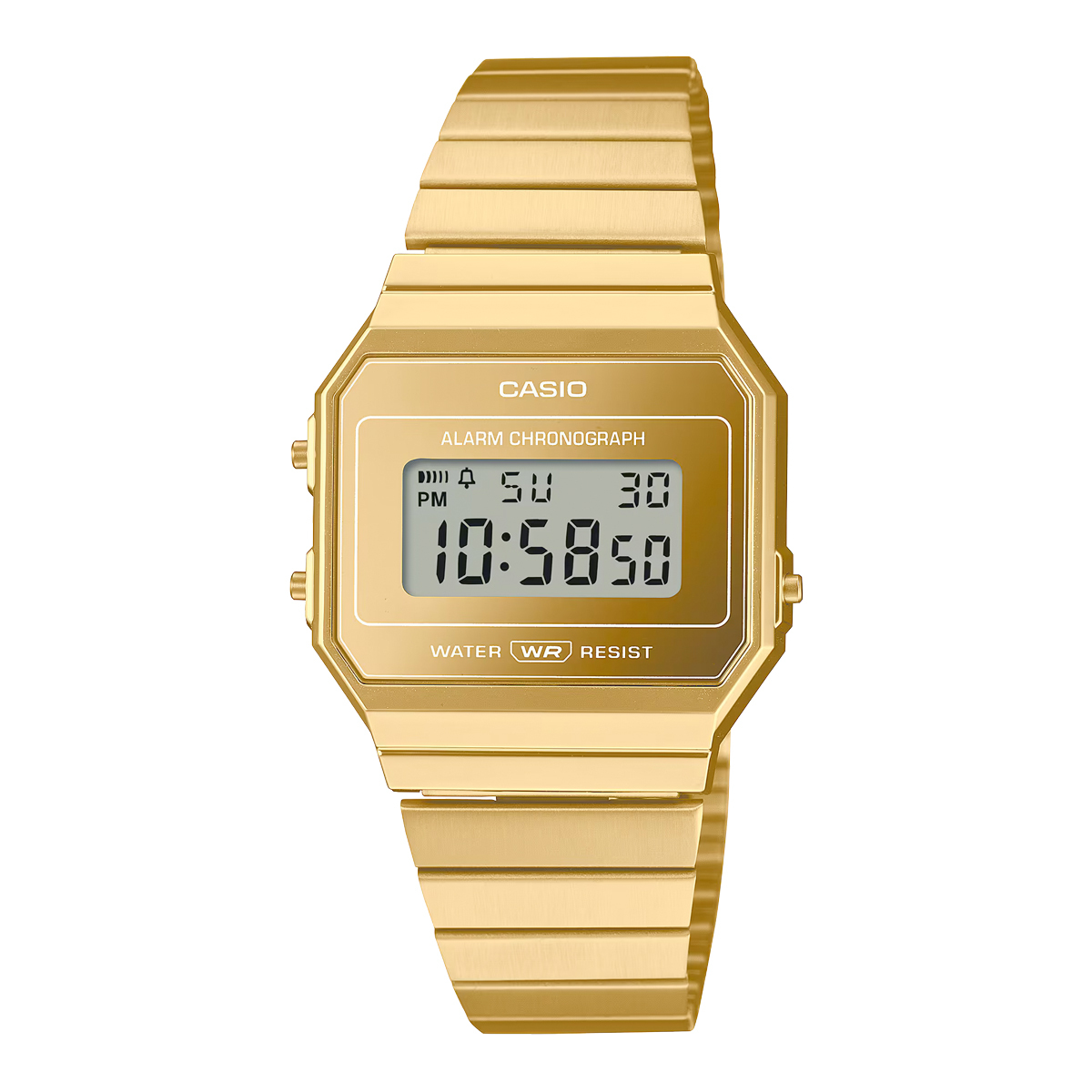 Casio A700WEVG-9A 超薄 金色 鏡面 方形復古跳字錶