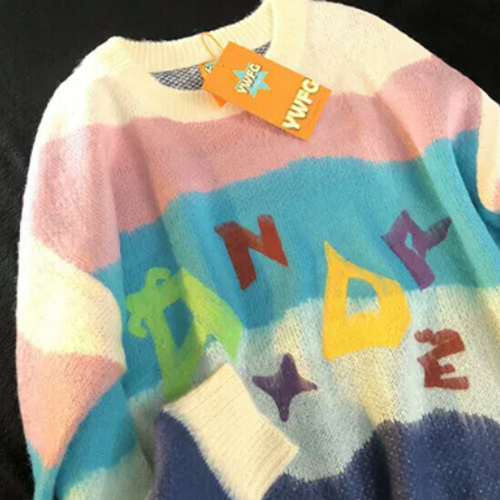 Hot selling color block lazy striped knitted sweater [white with pink] [S-XL size] (please contact customer service to confirm the delivery size after placing the order)