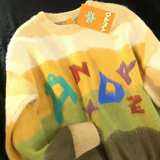 Hot selling color block lazy striped knitted sweater [khaki green] [size S-XL] (please contact customer service to confirm the delivery size after placing the order)