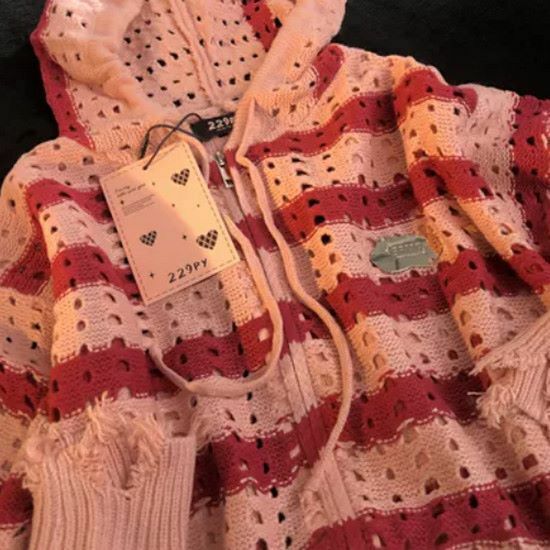 Hot selling striped color block hooded knitted sweater [pink] [size S-M] (please contact customer service to confirm the delivery size after placing the order)