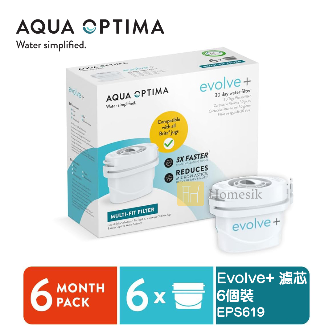 Evolve+ 濾水壺專用濾芯 (6件裝/180日用量) (EPS619) NSF認證 兼容 brita 濾水壺
