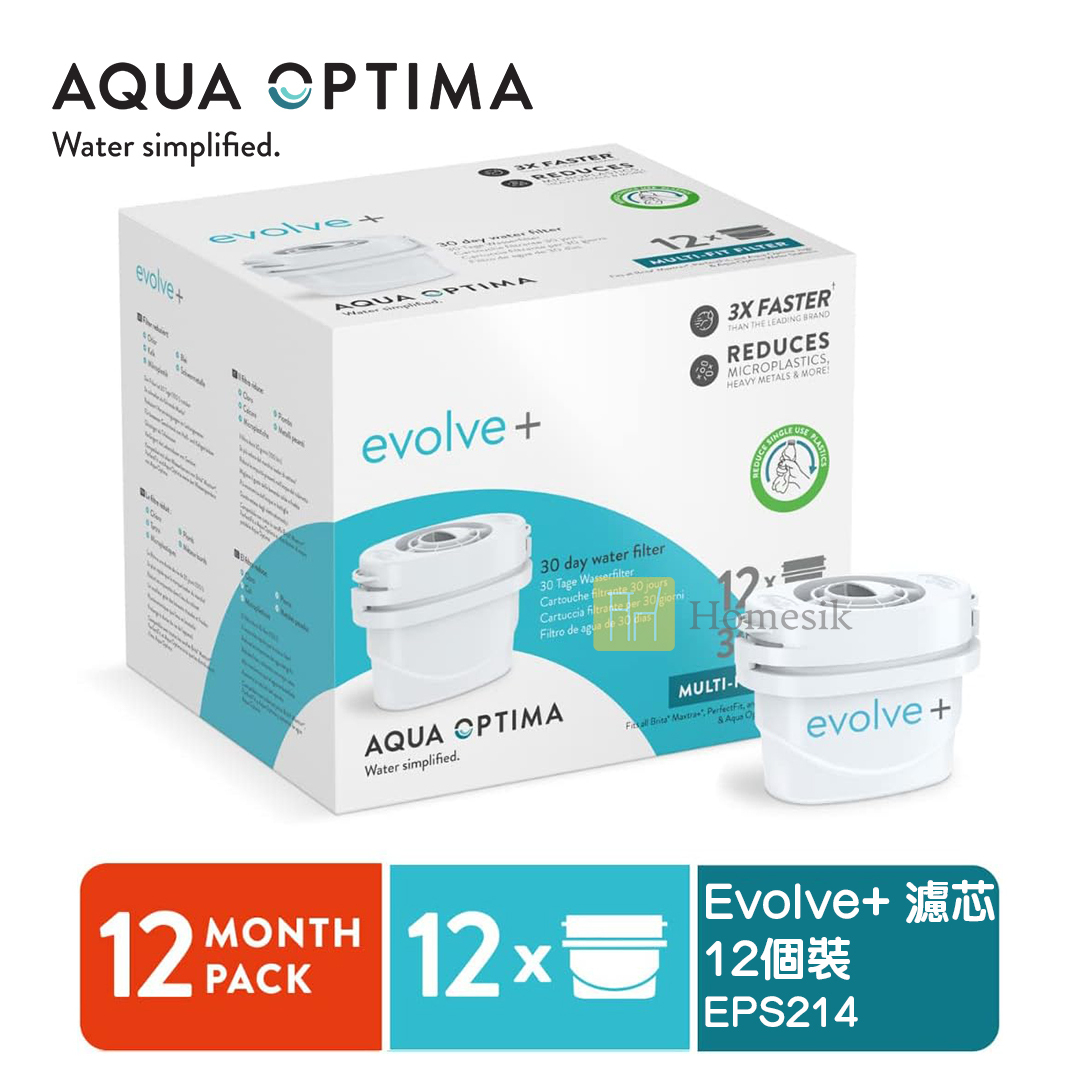 Evolve+ 濾水壺專用濾芯 (12件裝/360日用量) (EPS214) NSF認證 兼容 brita 濾水壺 