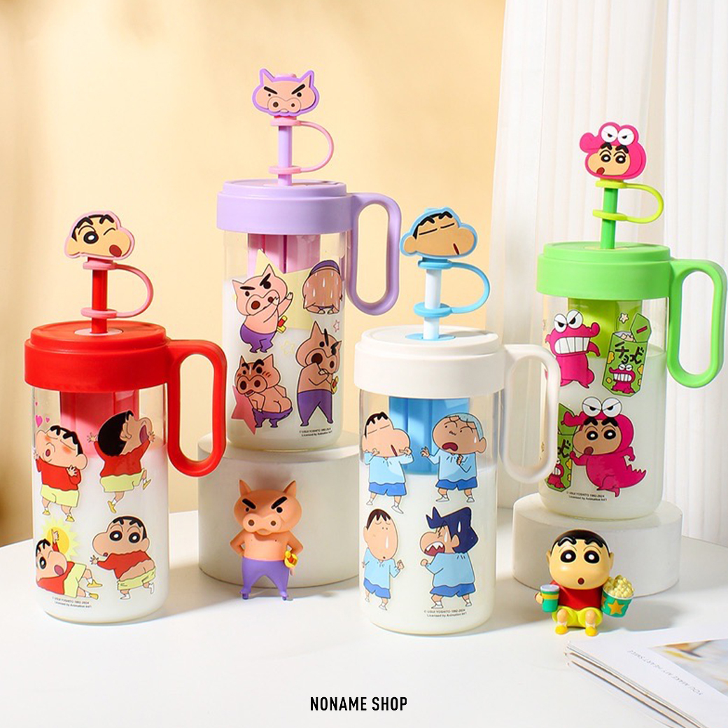蠟筆小新 造型 大容量 玻璃 吸管杯 620ML 四色