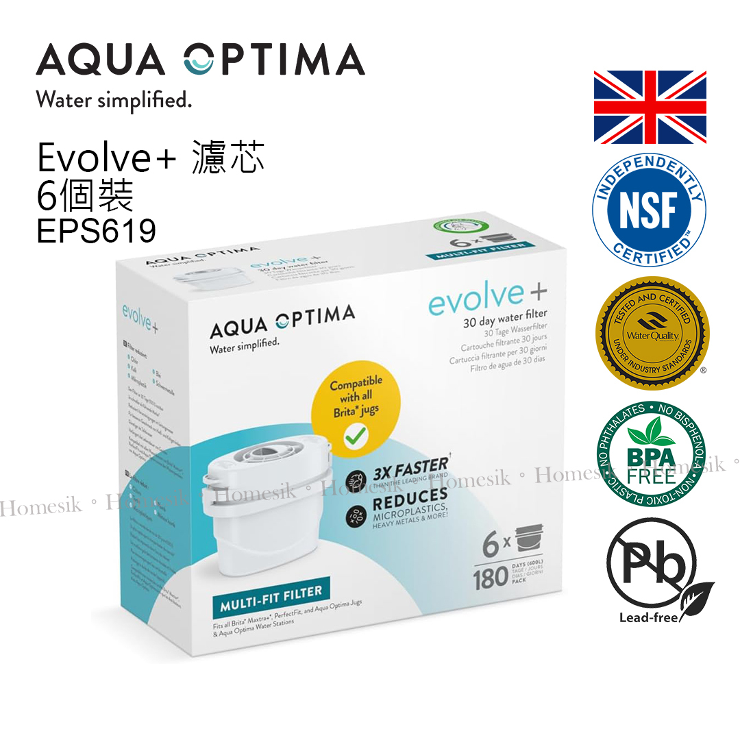 Evolve+ 濾水壺專用濾芯 (6件裝/180日用量) (EPS619) NSF認證 兼容 brita 濾水壺