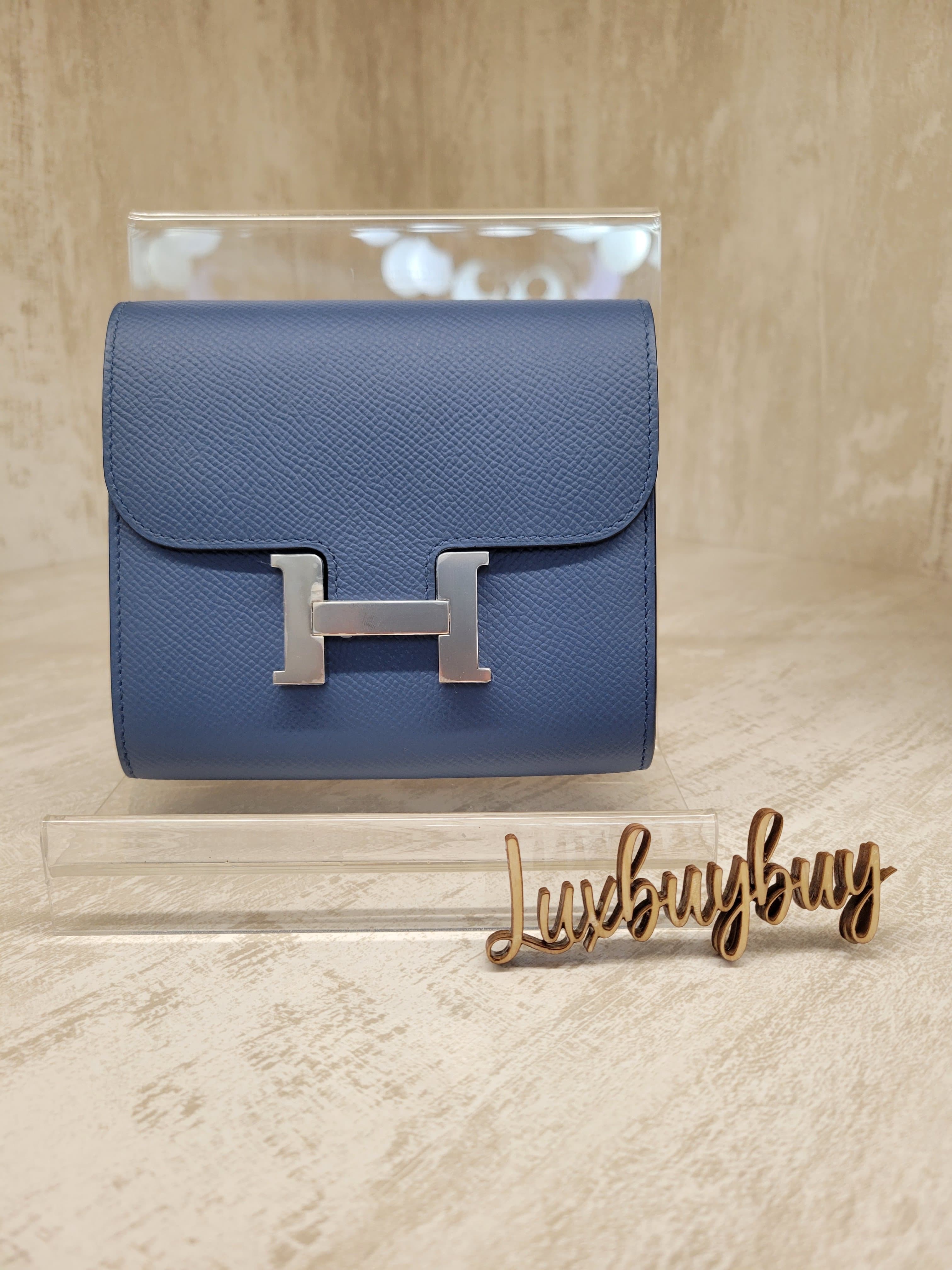 97%NEW HERMES CONSTANCE COMPACT WALLET BLEU AGATE/GRIS Ck R2瑪瑙藍/4Z海𠥹銀扣