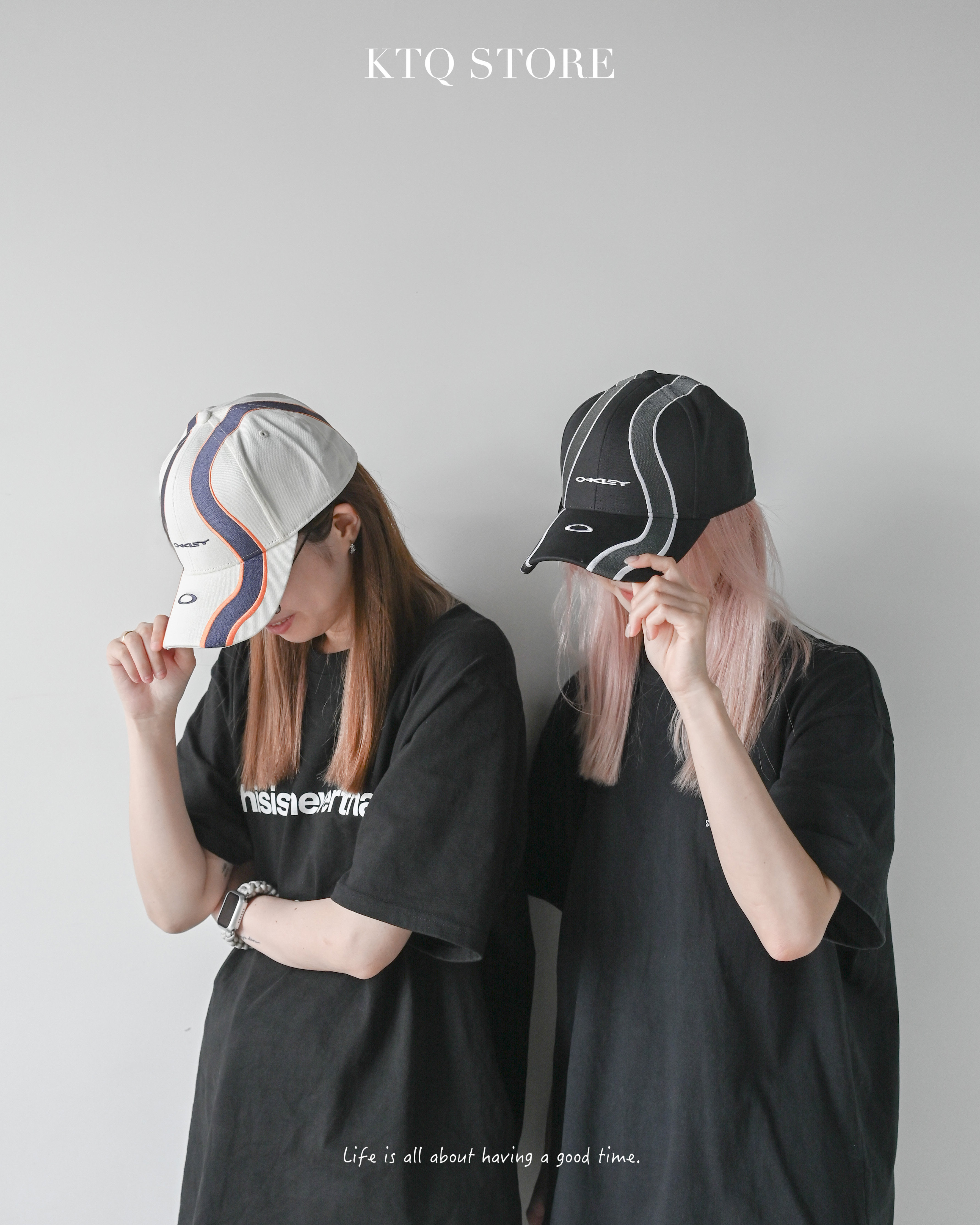 KTQ STORE ‧ OAKLEY 黑底灰條 / 白底藍條 帽子