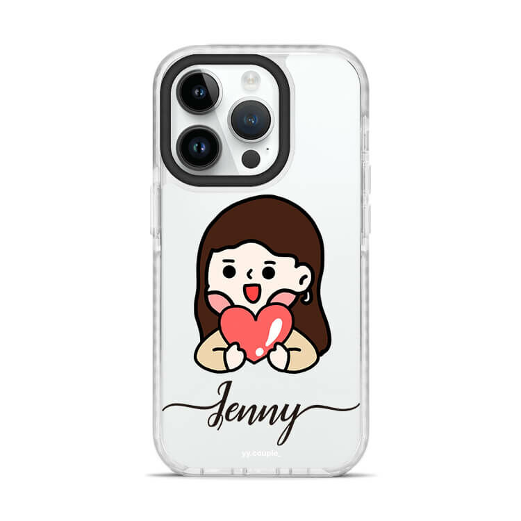 【插畫聯名】挖系小y - (訂製名字) 防摔撞白殼  iPhone客製化手機殼