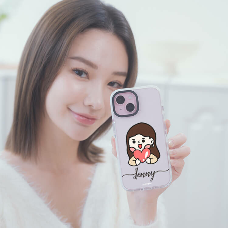 【插畫聯名】挖系小y - (訂製名字) 防摔撞白殼  iPhone客製化手機殼