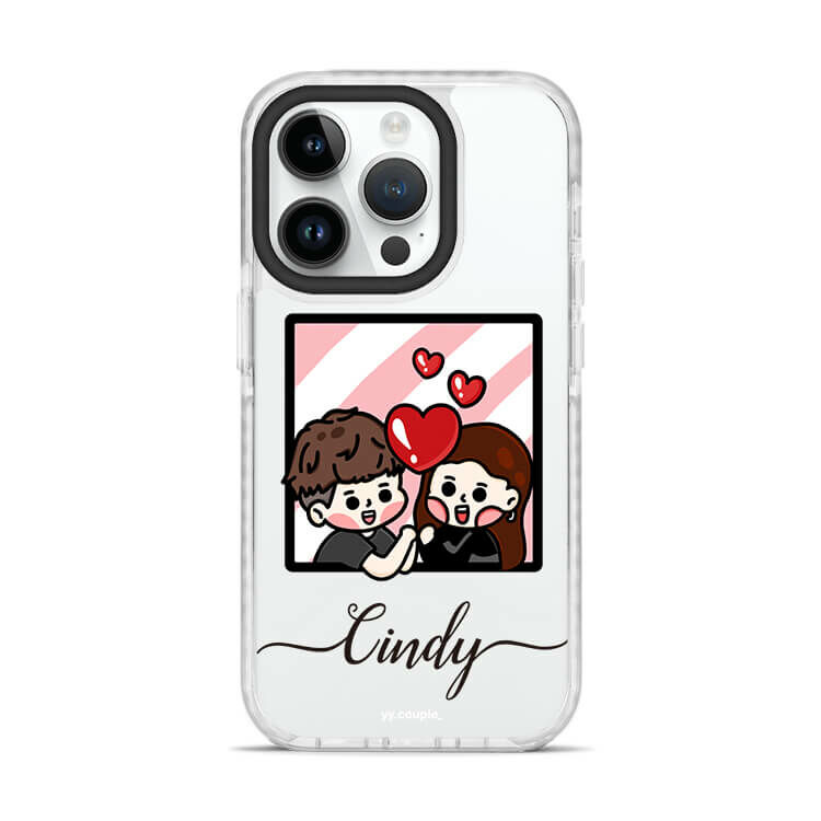 【插畫聯名】挖系小y 戀愛腦情侶 - (訂製名字) 防摔撞白殼  iPhone客製化手機殼