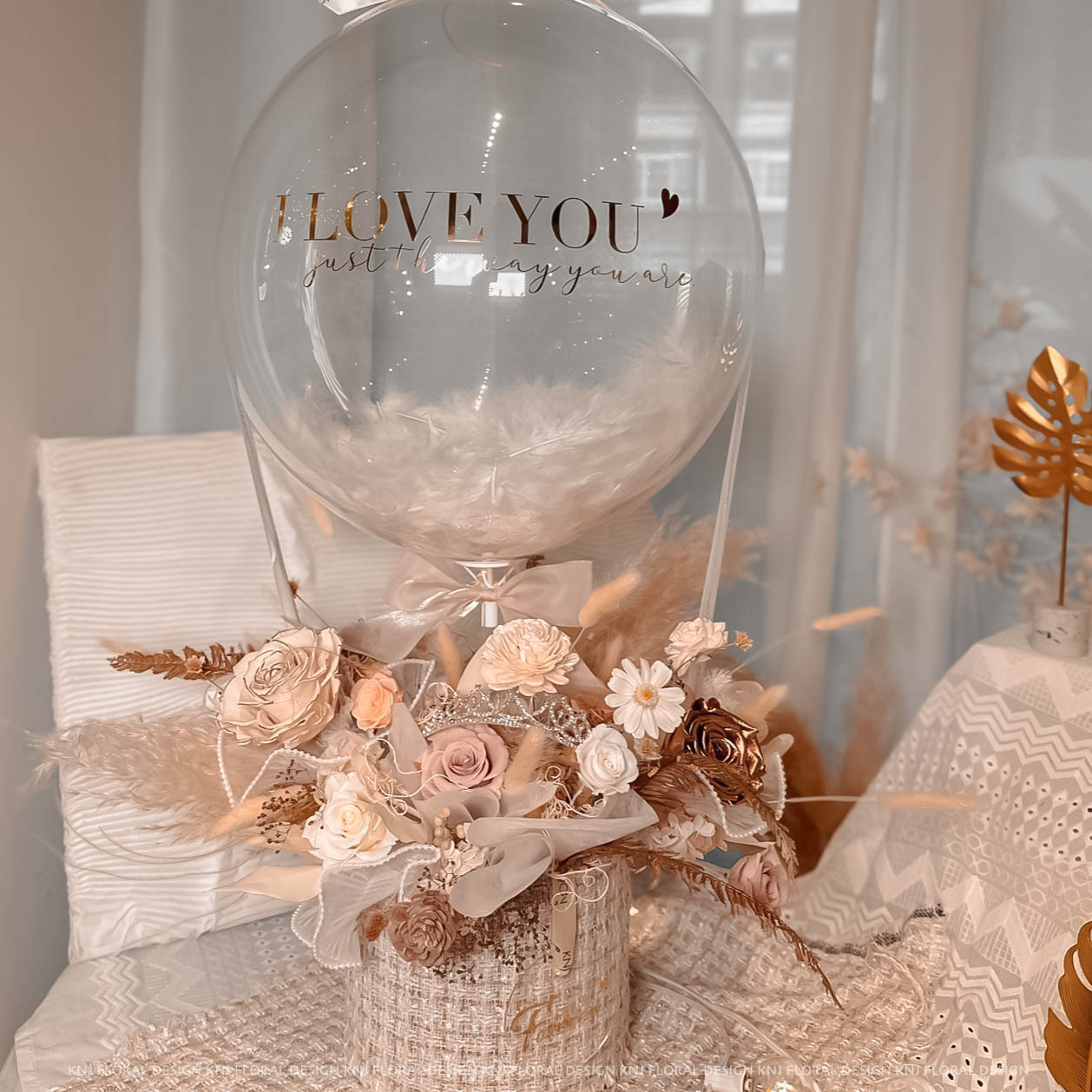 頂級開幕款－鉑金奶茶永生花抱抱桶