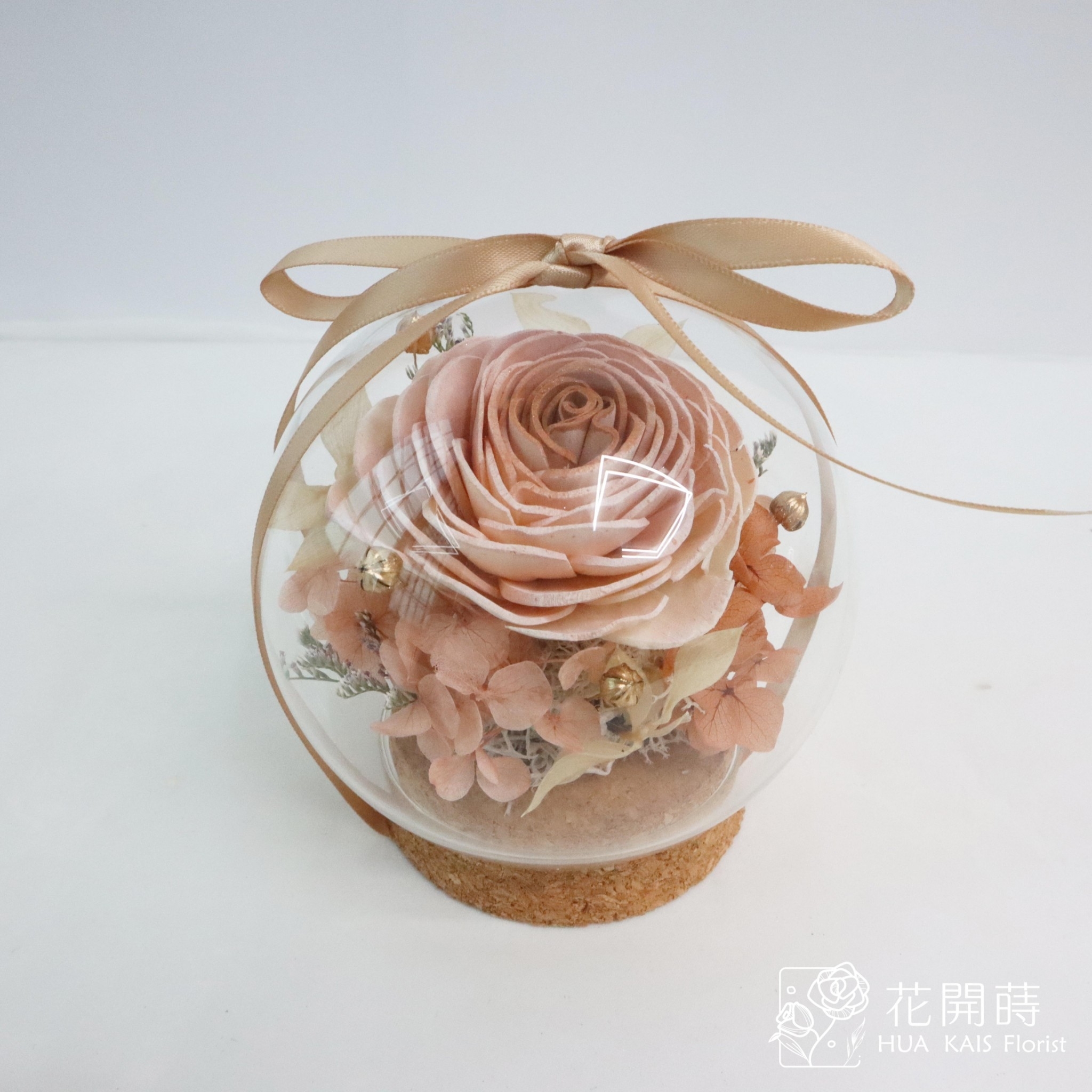 永生花材料包｜DIY索拉花玻璃罩|甜甜奶茶色玻璃罩材料包